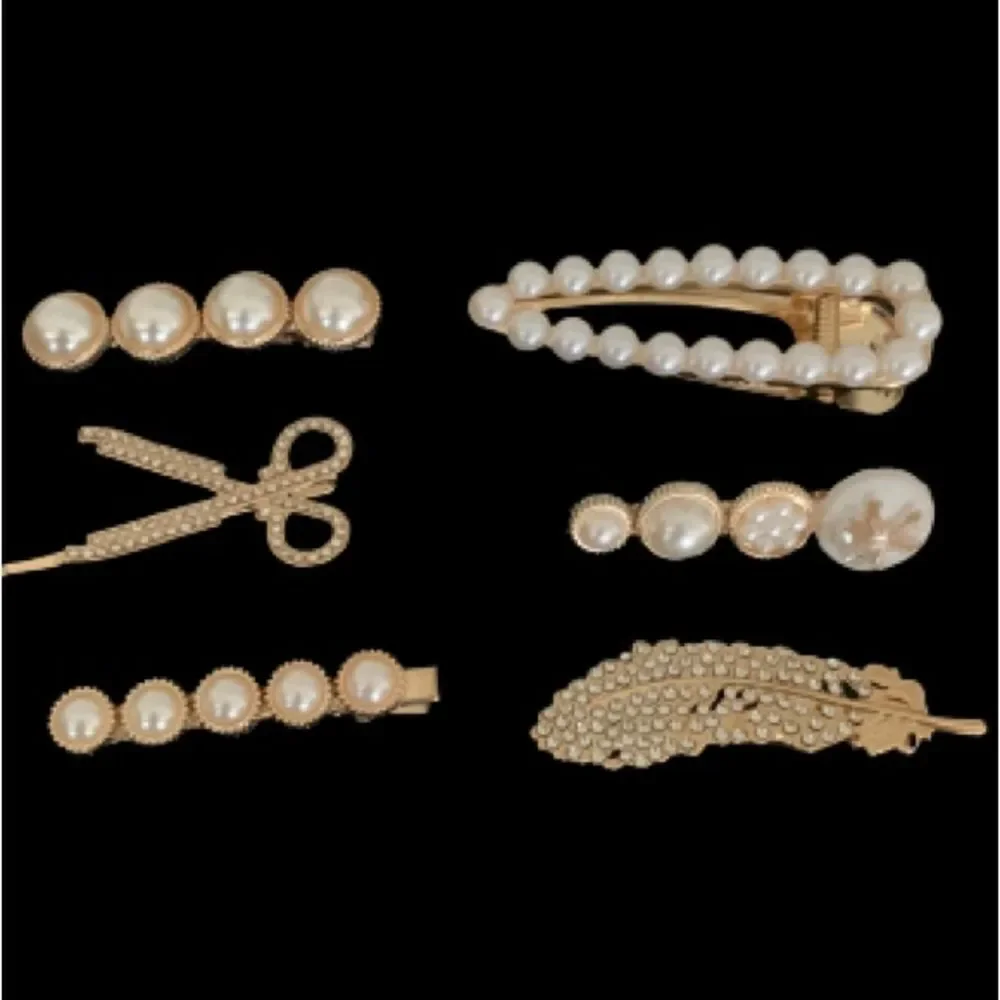 Set of 6 Pearl and Rhinestone Hair Clips Starfish Scissors Feather